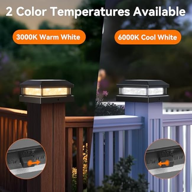 Solar Light Outdoor 4 Packs, Waterproof Solar Powered Post Cap Light for 4x4 4.5x4.5 5x5 Vinyl/Wooden Post with Warm/Cool Lighting, Black 16LEDs Deck Cap Lights for Outside, Garden, Patio, Porch
