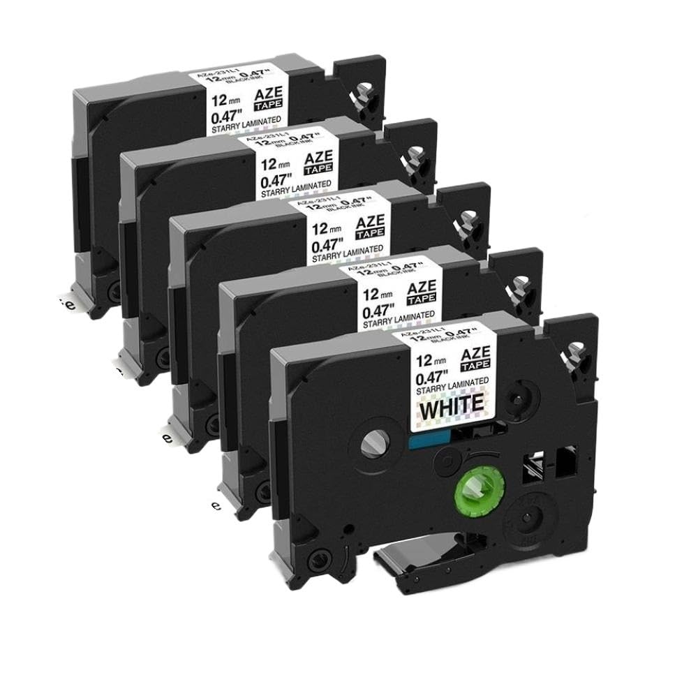 Nastro per etichette laser, 5 pezzi, 9-24 mm, 231L1 631L1, compatibile con PT D210 PT D600 PT D400 PT P710 (5 pezzi, nero su bianco)