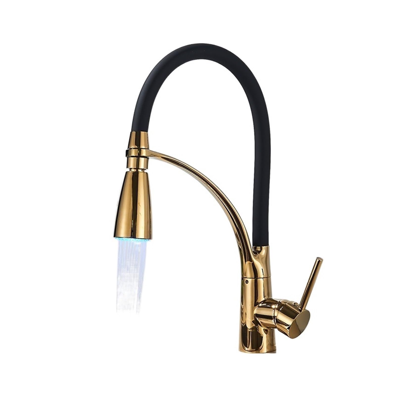 Zqfhsx Gold Led Deck Mount Black Hose Chrome Kitchen Faucet Single Handle Stream Sprayer Mixer Hot & Cold Pull Down Crane(Chrome Led Light A)