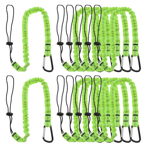 Image of MECCANIXITY Retractable Tool Lanyard 3ft with Single Aluminum Buckle and Adjustable Loop End, Maximum Weight Limit 10KG / 22lb, Safety Fall Protection Tools Leash, Green 12 Pack