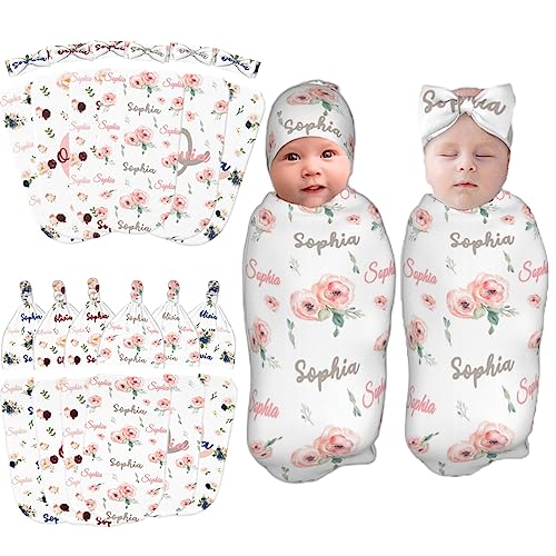 WTCWY Custom Baby Blankets for Girls Personalized Baby Swaddle with Hat for Baby Girl Boy with Name Personalized Custom Baby Blankets Personalized Baby Item Personalized Baby Girl Gifts