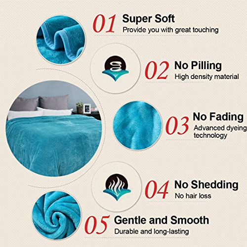 Image of Soft King Size Blanket Warm Fuzzy Microplush Lightweight Thermal Fleece Blankets for Couch Bed Sofa,90x108 Inch, Turquoise