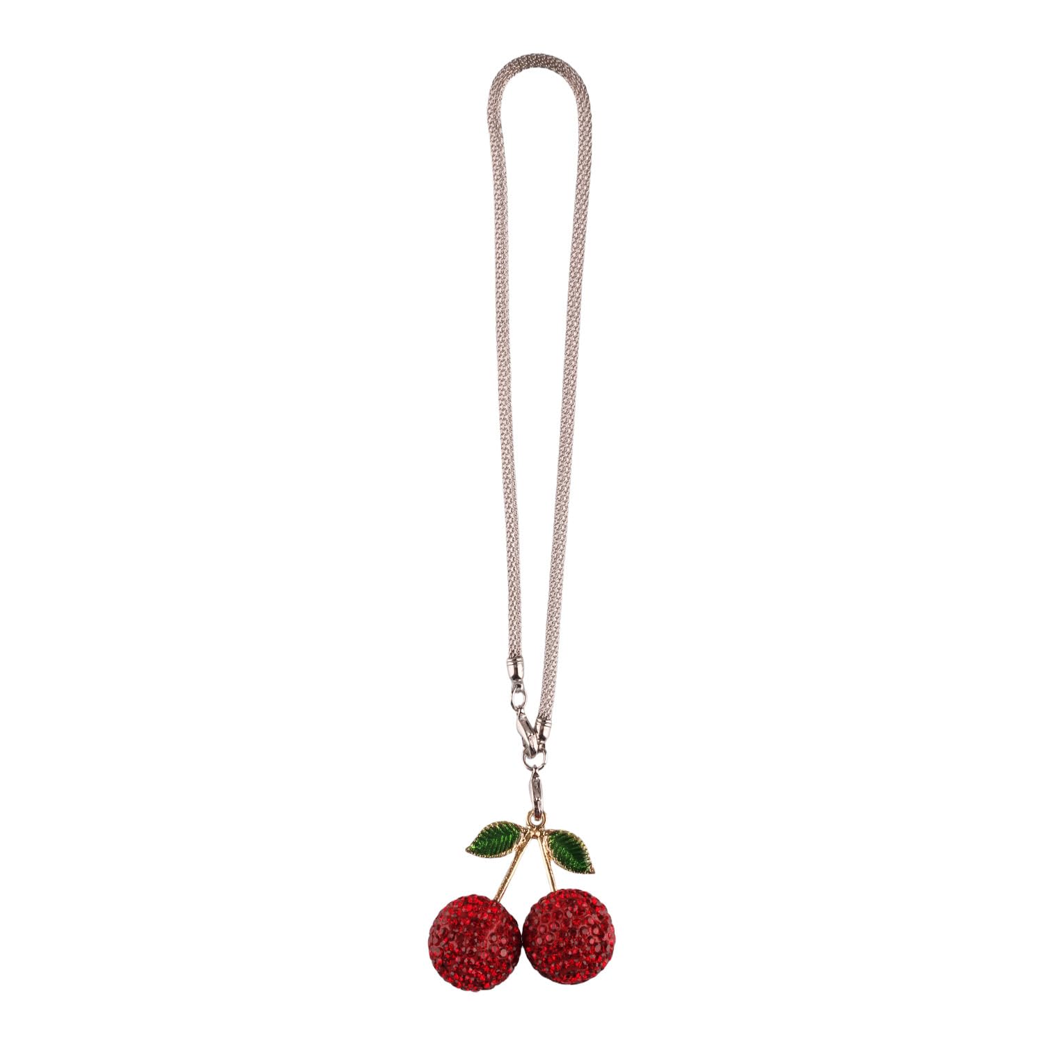Tabanzhe Women's Red Bling Cherry Car Hanging Ornament,Crystal Rear View Mirror Charm,Sparkling Diamond Cute Car Decoration Accessories For ,Lucky Car Interior Decor(Red)