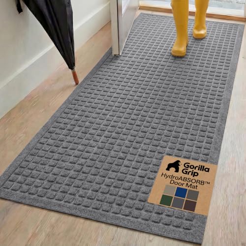 Image of GORILLA GRIP Ultra Absorbent Front Door Mat Outside Entrance, 72x24, Traps Dirt and Moisture, HydroABSORB Indoor Outdoor Doormat Holds Up to 2.75 Cups Water, Stain and Fade Resistant Welcome Mat Grey