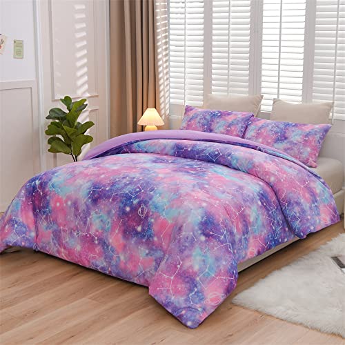 Holawakaka Tie Dye Constellation Print Ombre Comforter Set Twin Size Girls Boys Gradient Galaxy Bedding Set (Purple,Twin) #TOP1