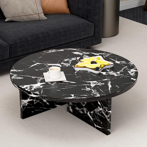 Round Coffee Table, 31.5" Coffee Table with Faux Marble Pattern, ...