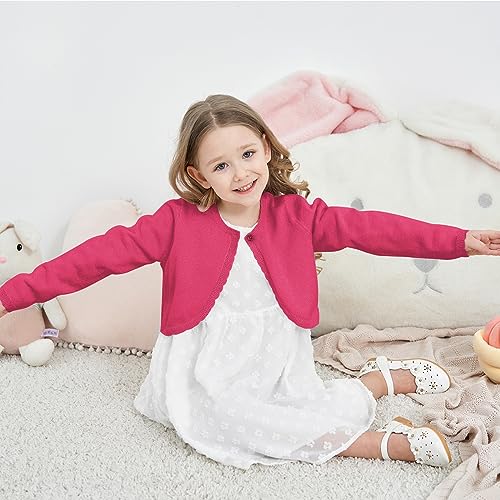 Image of Girls Cardigan Bolero Ruffle Open Front Button Cover-Up 3-12Y | Soft Cotton Blend Knit Long Sleeve Classic Crew Neck Breathable Durable No Shedding School Uniform Casual Outdoor Play Black
