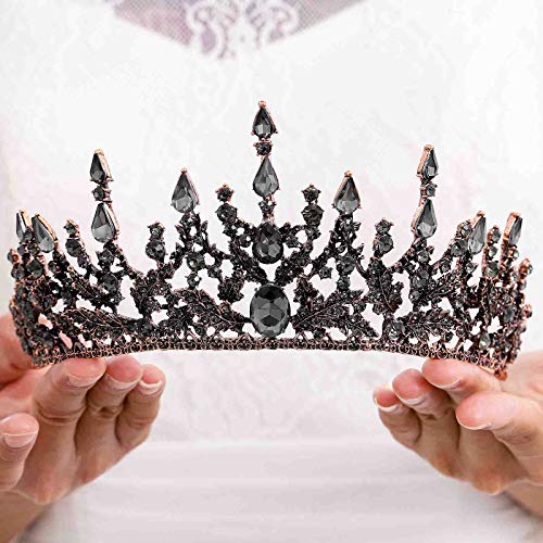 Florry Baroque Crowns Crystal Tiaras and Crowns Wedding Queen Crowns for Brides Halloween Costume Bridal Tiaras Hair Accessories for Women and Girls (Black)