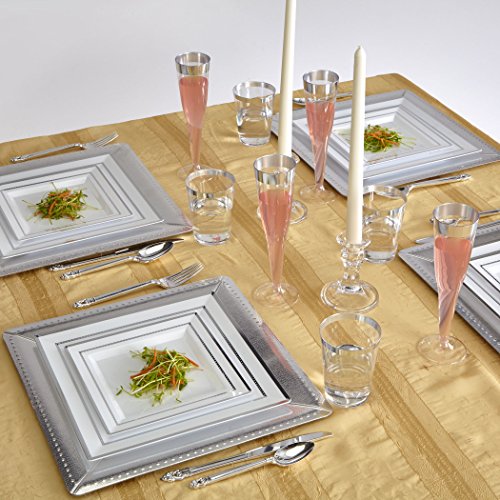 DISPOSABLE SQUARE CHARGER PLATES | 40 pc | Metallic Silver (13")