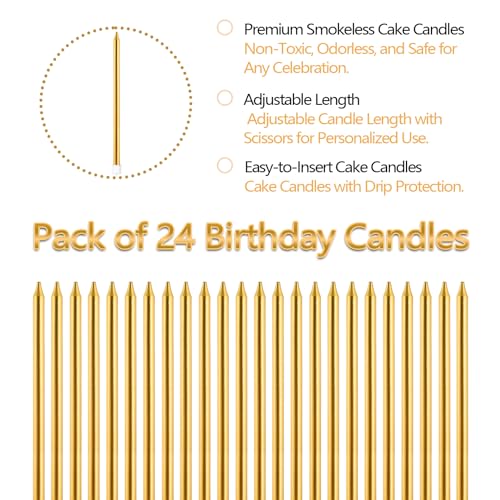 Litaus 24-CTBC Cake Candles - Gold, 24 Count | Birthday Candles thumb #1