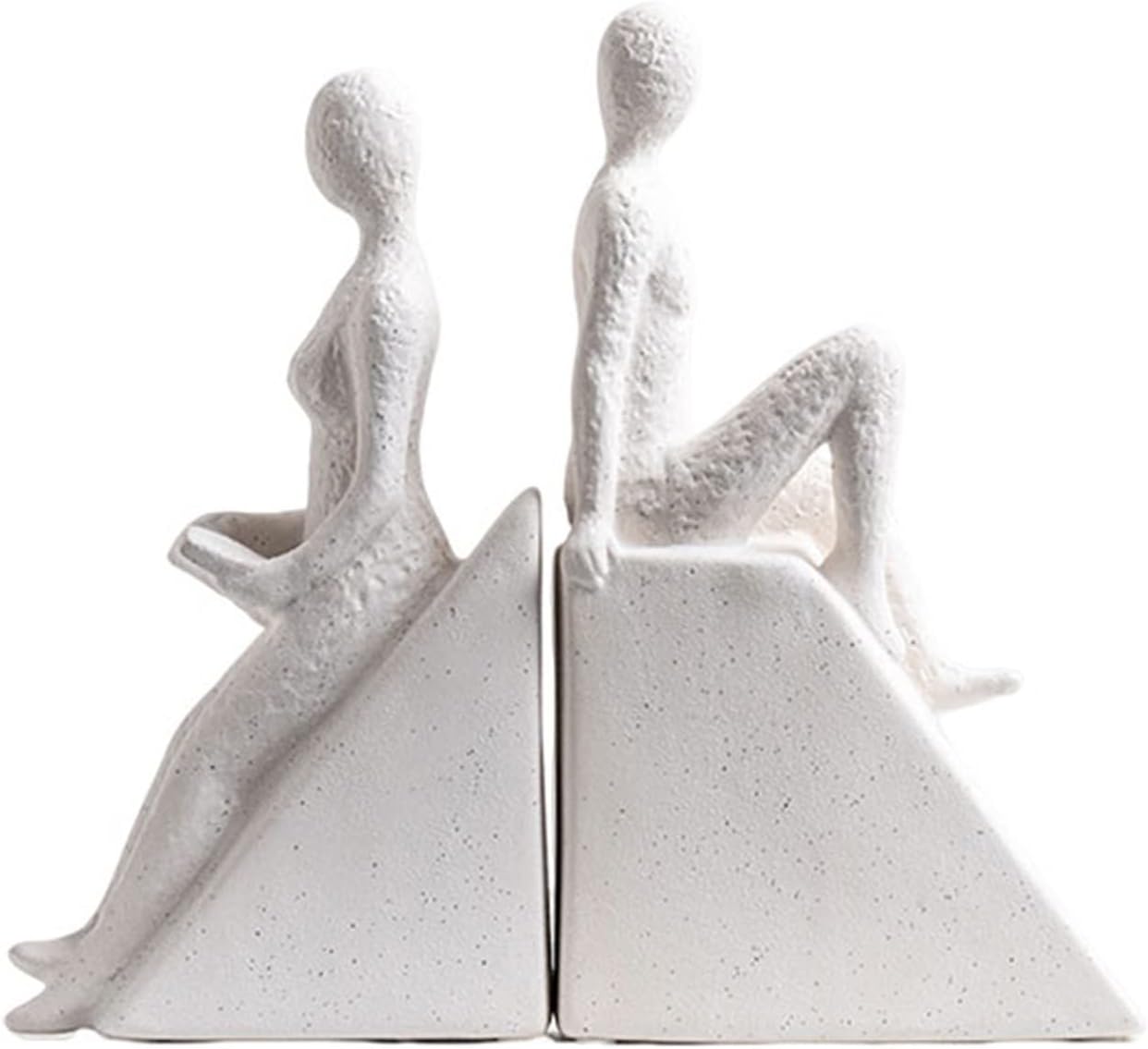 Bookends Man and Woman Reading Bookend Set, Decorative Book Shelf Decor for Home or Office, White Ceramic Book Ends for Housewarming, Birthday or Holiday Decorative Bookends