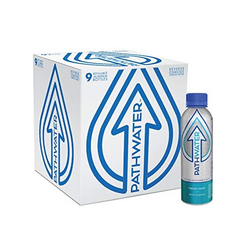 PATHWATER Purified Flouride Free Water in Eco-Friendly, Sustainable BPA Free Reusable Recyclable Durable Light Weight Leak Proof Sleek Aluminum Bottle (600 mL, 20 Ounces, Case of Water, Pack of 9)