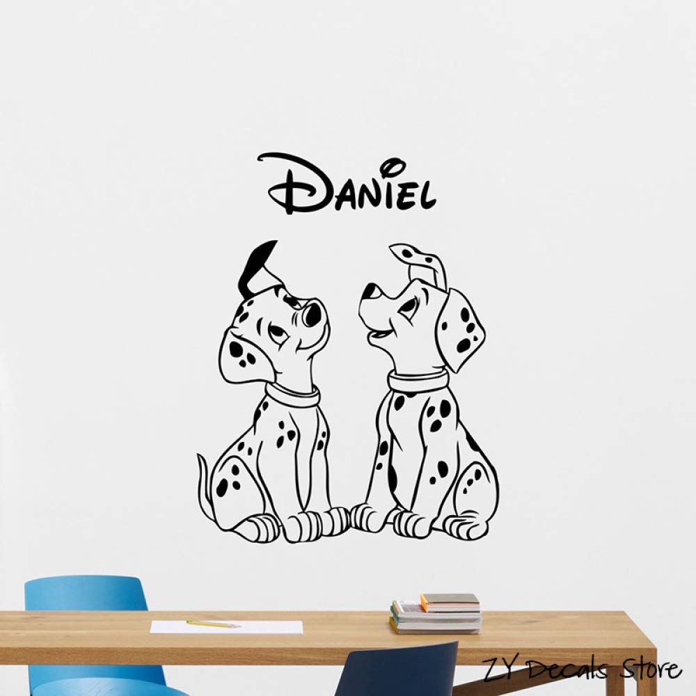 Dalmatian Personalized Name Wall Decal Pet Dog Vinyl Sticker Custom Puppy Wall Decoration Animal Art Mural 56X75Cm