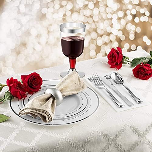 LATERN 30Pcs Plastic Wine Glasses, 170ml Silver Wine Tasting Glasses Reusable Stemmed Party Wine Cups for Drinks Whiskey Champagne Beer Cocktail Martini (13.4 x 6.5cm)