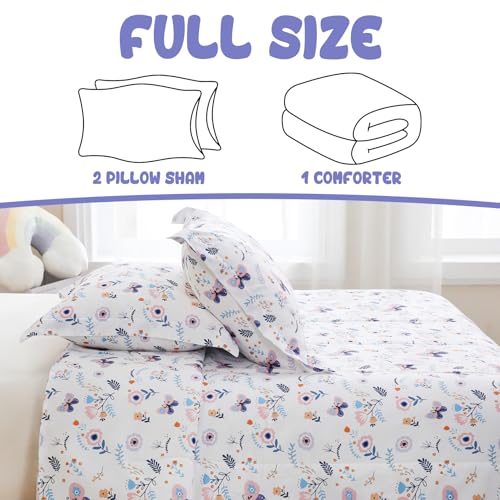Image of Yibeizi Floral Butterfly Comforter Set for Girls Full Size Bedding