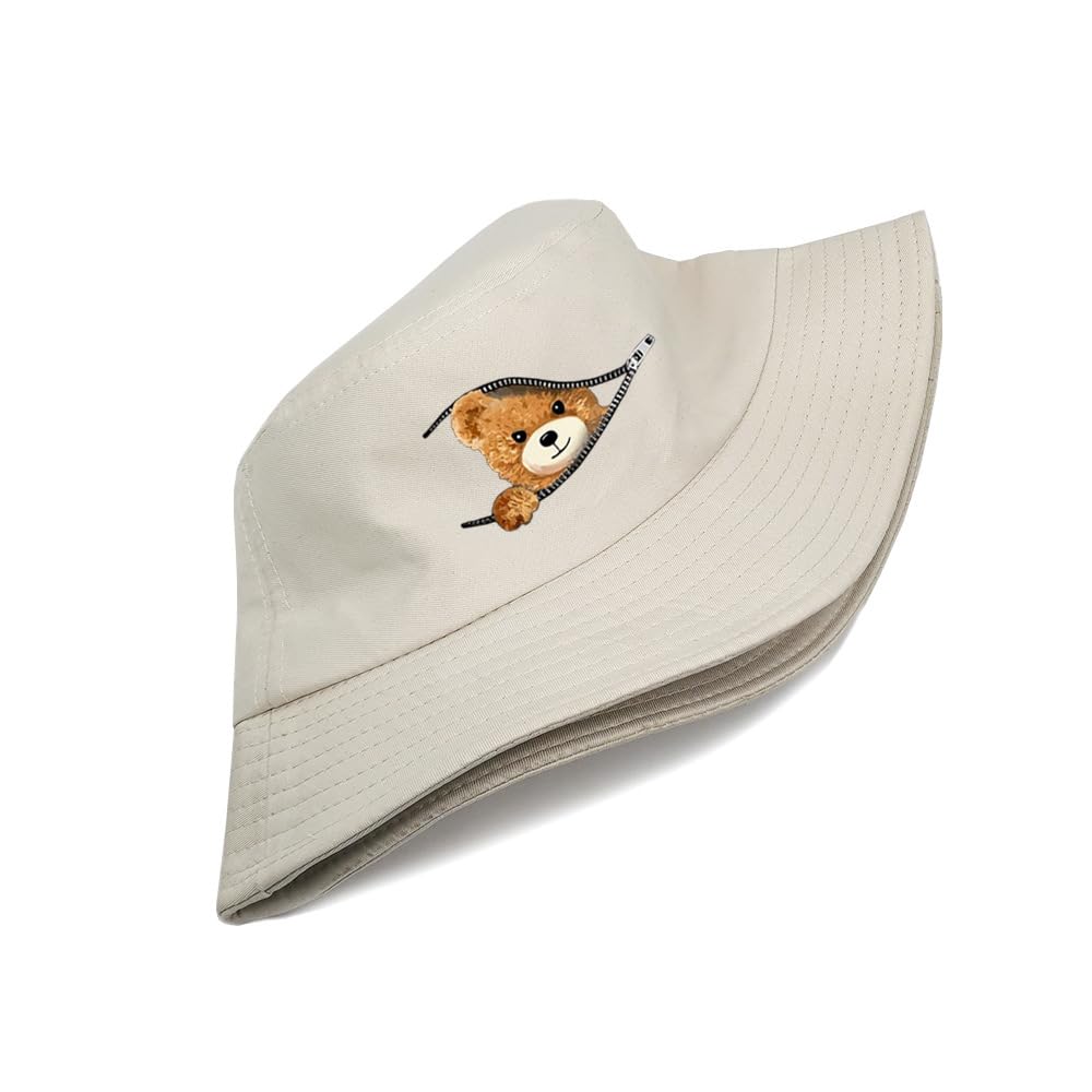 100% bawełna, pakowalna czapka typu bucket dla kobiet, panie UPF50+ wzór niedźwiedzia składana czapka rybacka lekka czapka wędkarska, modna prosta nastolatka letnia czapka plażowa na zewnątrz
