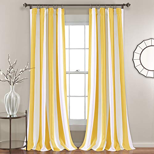 Lush Decor Wilbur Stripe Light Filtering Window Curtain Panel Pair, 95" x 52", Yellow, W 52" x L 95" (2 Panels)
