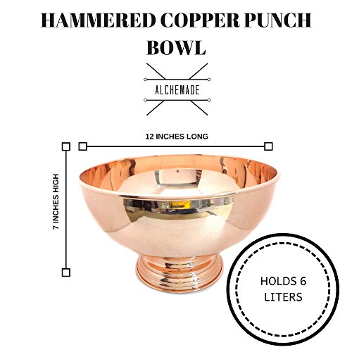 Copper Punch Bowl 12\" - 100% Pure Copper Punch Bowl (6 LITER CAPACITY) by Alchemade - Thumbnail 2