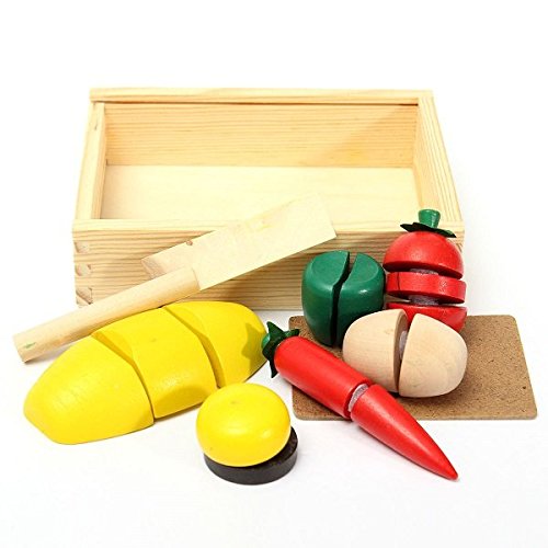 Bazaar Holz Küche Lebensmittel Obst Gemüse Schneiden Kid Pretend Play Educational Toy Box