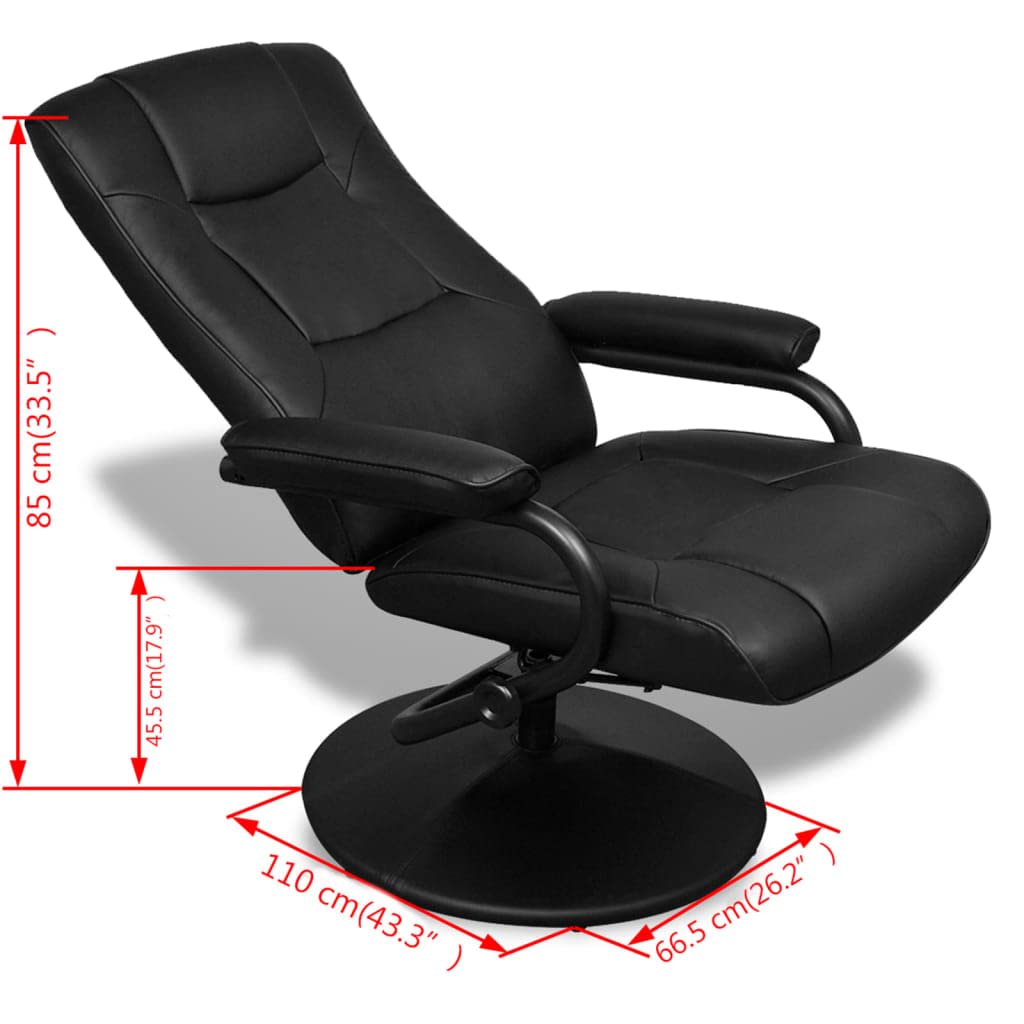 Polstersessel Relaxsessel Verstellbare Rückenlehne TV-Sessel mit Fußhocker Schwarz Kunstleder,Ideal für die kommerzielle und Private Nutzung 66.5 x 110 x 85 cm (L x B x H)