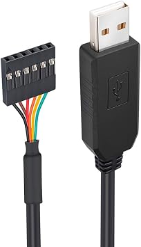 DTECH USB to TTL Serial 5V Adapter Cable with FTDI FT232RL Chip 6 Pin 0.1 inch Pitch Female Socket Header UART IC Windows 11 10 8 7 Linux MAC OS (6ft, Black)