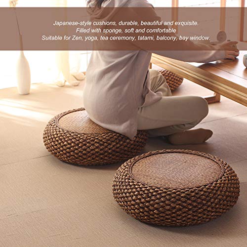 ZHDOKA Rattan Tatami Cushion, Japanese Style Round Straw Seat Pad Summer Floor Pillow Sitting Cushion Yoga Tea Ceremony Meditation Pad for Living Room Bay Window(40cm x 17cm) - Thumbnail 7