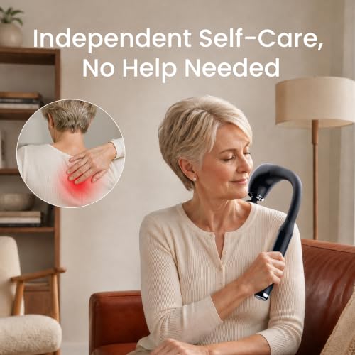 M-QUEEN Massage Gun, Deep Tissue Massager, Curved Handle, 5 Speeds, 4 Heads