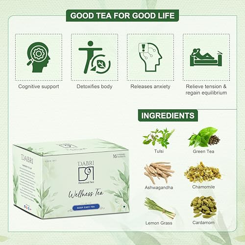 Image of Dabri Sleep Easy Wellness Tea 32 Dip Tea Bags|Pure Herbal Blend with Natural Taste|Antioxidant-Rich|Cognitive support|Detoxifies body|Releases anxiety
