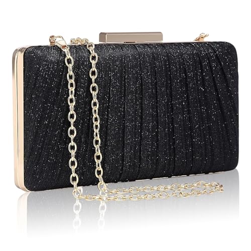 Gelory Clutch-Taschen für Damen: Kleine Abendtasche, Glitzer-Clutch, Geldbörse mit abnehmbarer Kette, für Hochzeit, Braut, Abschlussball, Cocktailparty, Damen-Abendhandtasche - #001-schwarz,