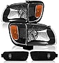 AS Replacement For 2001 2002 2003 2004 Toyota Tacoma Headlights+Corner Signal Lamps+Bumper Light Black Housing Amber Reflector Driver Side and Passenger Side