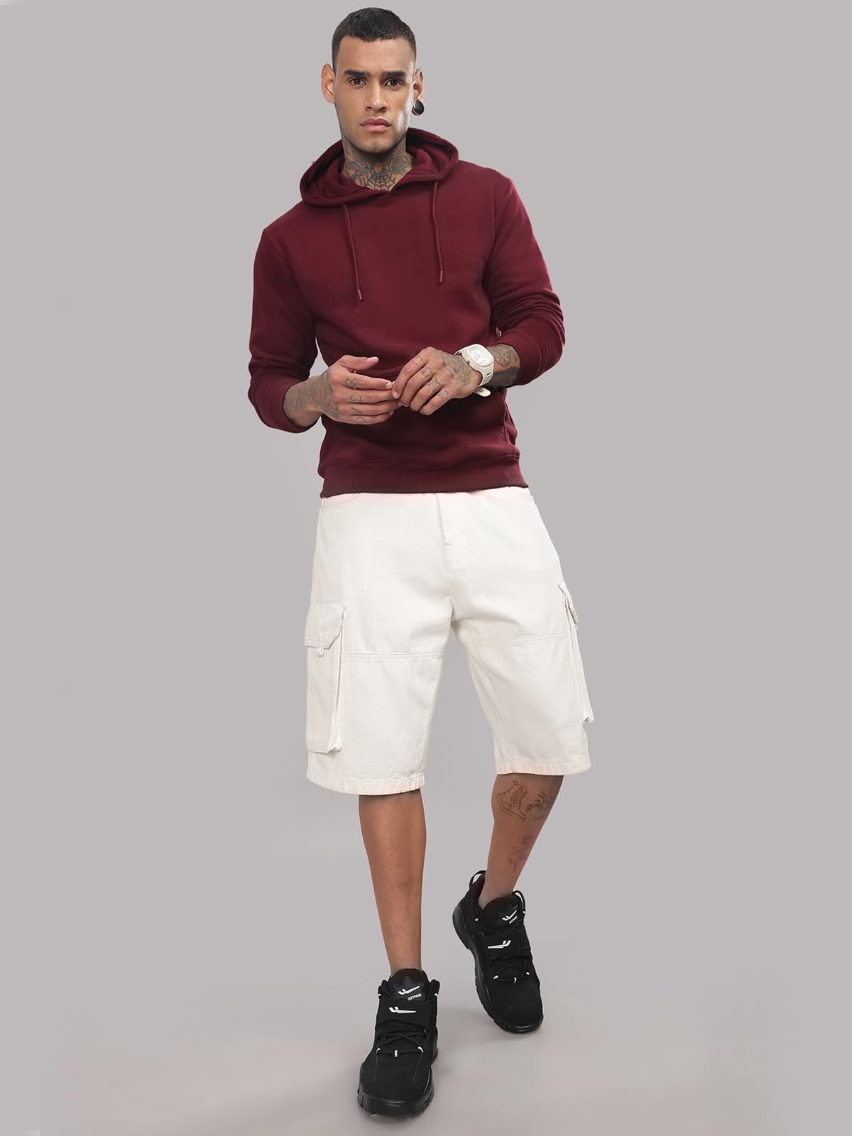 ADRO Sudadera con capucha de algodón para hombre, Granate, Medium