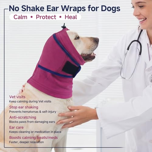 Image of Nanaki Dog Ear Muffs for Fireworks & Thunderstorm,Dog Ear Covers for Bath | Grooming,Soft Head Wrap For Ear Hematoma for Vet Visit, Adjustable Quiet Ears for Dogs Noise Protection for Vacuum, Purple L