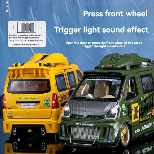 Image of Scale Exclusive Alloy Metal Pull Back | Die-cast Car Model with Sound Light Mini Auto Toy for Kids Metal Model Toy Car with Sound and Light (1:24 Scale Wuling Van Modified-Yellow)