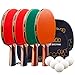 Senston Palas Ping Pong, Pelotas Ping Pong Set, 4 Raquetas de Tenis de Mesa + 6 Pelotas + 2 Bolsa,el Entrenamiento/Kit de Raqueta recreativa