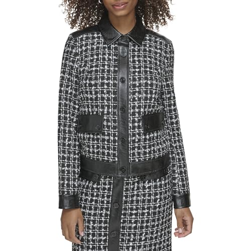 Veste en tweed KARL LAGERFELD pour femme avec finitions chic en similicuir