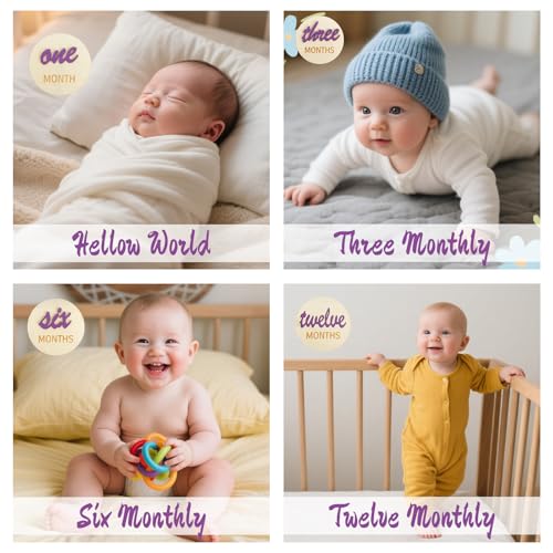 Image of LIOUCDB 3D Baby Monthly Milestone Cards Sign, 6 Pack Double Sided Baby Announcement Sign, Newborn Photography Props, 1-12 Months Milestone Wooden Circles for Boy and Girl