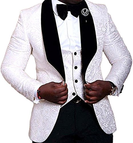 Mens Causal Floral Weave 1 Button Slim Fit Tuxedos Dress Groomsmen Wedding Suits 3 Piece Sets