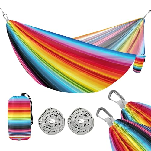 ATTX Colorful Mexico Stripe Camping Hammock - Lightweight & Portable Hammocks, Heavy Duty 330lbs Capacity for Indoor, Hiking, Backpacking, Travel, Backyard, Beach#440
