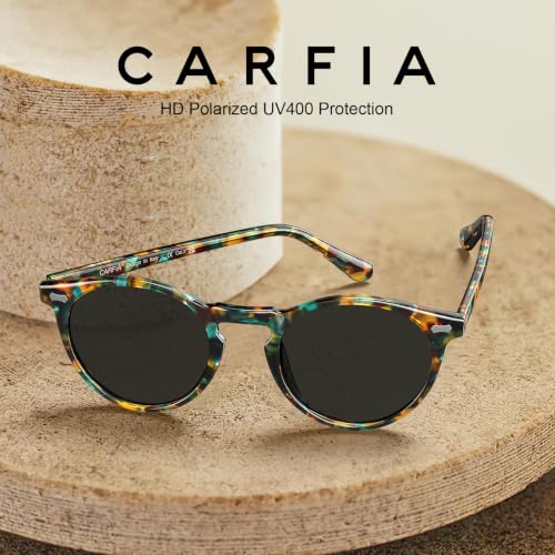 Image of CARFIA Acetate Polarized Sunglasses for Men Retro Classic Round Shades