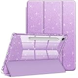 Fintie Slim Case for Samsung Galaxy Tab S10 Lite/ S10 FE/ S9 FE 5G 10.9 Inch/Tab S9 11 Inch with S Pen Holder, Glittering Sparkly Shockproof Cover with Shiny Clear Back Shell, Auto Wake/Sleep, Purple