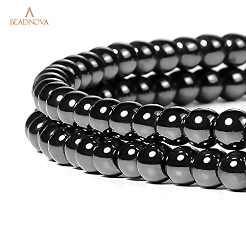 Image of BEADNOVA 4mm Natural Hematite Gemstone Round Loose Beads for Jewelry Making (90-92pcs)