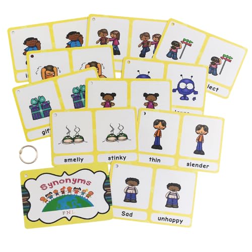 Lilias Synonyms English Grammar Double-Side Learning Flash Cards - 11 Card Set for Homeschool, Preschool, Primary School, ESL, Autism, Vocabulary Building