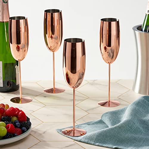 Miniatura 4 de Oak Steel - 4 Copas De Champán De Acero Inoxidable, 285 Ml - Pack De Copas De Vino Espumoso Oro Rosa