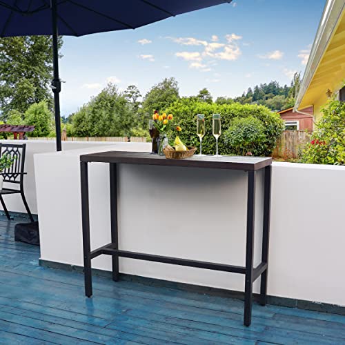 MEOOEM Outdoor Counter Height Bar Table WoodLike Metal Tabletop Patio