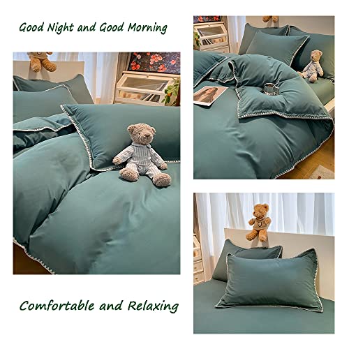 Oranfran Emerald Green Duvet Cover Set,3 Pieces Washed Microfiber Duvet Cover Set,Comforter Cover With Shell-Shaped Edge,King Bedding Set,Soft And Breathable(Emerald Green,King/California King) #TOP4