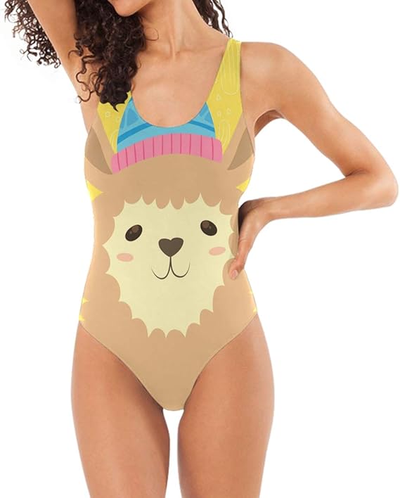 Amazon 黄色の漫画スマイルアルパカ水着 ワンピース 水着 モノキニ ビーチウェア 女性 キッズ ティーンガールズ 用 水着 通販