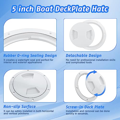 Tceapoo 5 Inch Boat Round Deck Plate Non Slip Inspection Hatch, 5" Marine Access Port Hatch Cover With Screws, Detachable Water Tight Lid Cover For Marine Boat Yacht (White) #TOP2