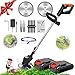 Produktbild YUEWXTER Rasentrimmer mit Akku (2 x 21V Akku und Ladegerät, Verstellbarer Teleskop-Führungsholm und Zusatzhandgriff, 10 Kunststoffmesser, 4X Klinge) motorsense akku (A.Doppelte Batterie)