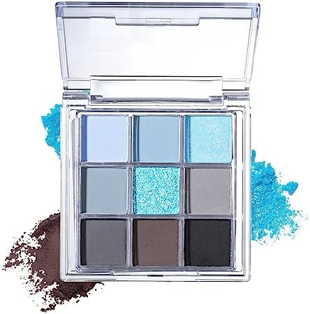 CAKAILA 9 Color Matte Eye Shadow Palette Makeup,Cool Tone Light Blue Black Neutral Eyeshadow Palette,Highly Pigmented Waterproof Rainbow Eye Shadow for Blue Eye,Korean Eyeshadow Palette Matte-Vegan