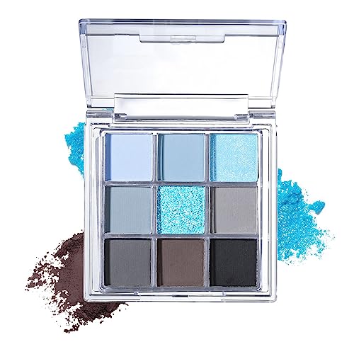 Cakaila 9 Color Matte Eye Shadow Palette Makeup,Cool Tone Light Blue Black Neutral Eyeshadow Palette,Highly Pigmented Waterproof Rainbow Eye Shadow For Blue Eye,Korean Eyeshadow Palette Matte-Vegan #TOP22